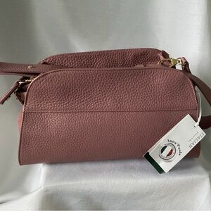 Elegant Italian Leather /Suede Crossbody Bag in Mauve/Pink